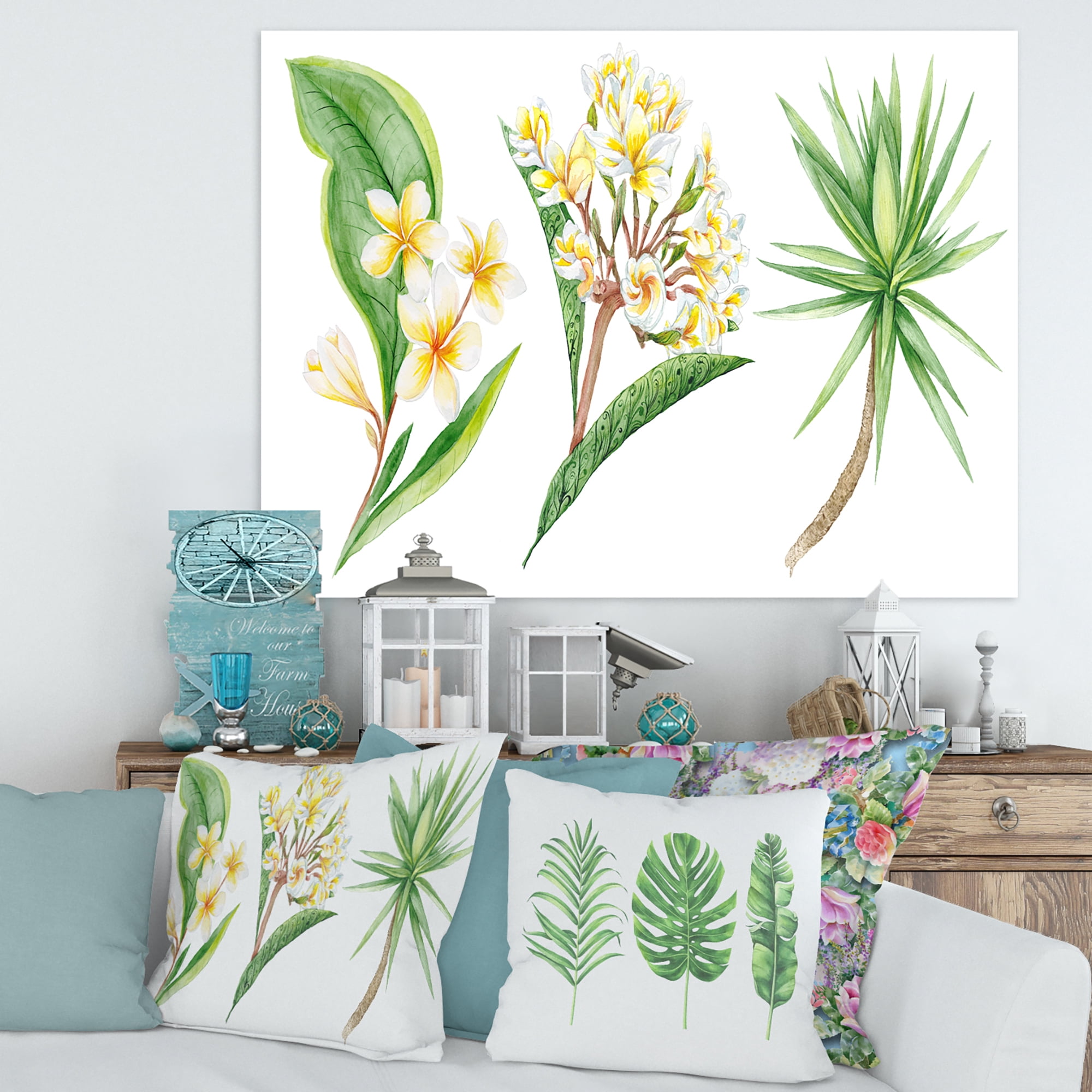 Designart ' Yellow Flowers and Tropical Foliage XII ' Traditional Canvas Wall Art Print