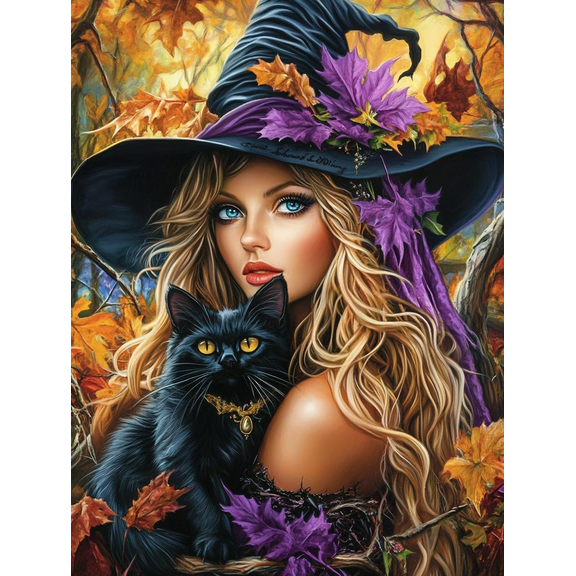 5D Beautiful Witch Diamond Art 12x16 Inch Full Drill Diamond Painting Kits for Adults & Beginners - DIY Art Crafts for Relaxation and Home Wall Decor 1