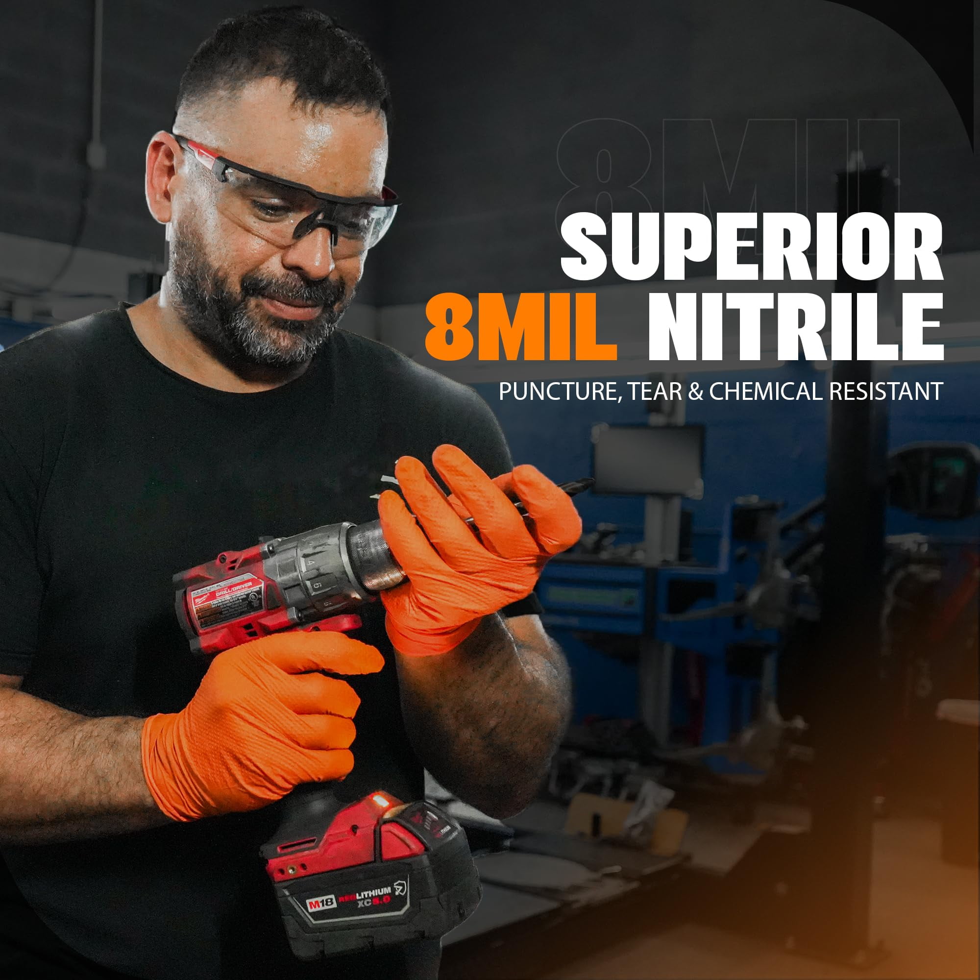 GRIPXX 3D Herkules Grip Orange Disposable Nitrile Gloves – 8-Mil Industrial, Latex-& Powder-Free Gloves - 200ct medium Orange gloves
