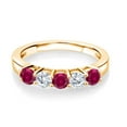 thumbnail image 3 of Gem Stone King 18K Yellow Gold Plated Silver Red Created Ruby and Moissanite Wedding Band Ring for Women (1.07 Cttw, Round 3.5MM, Gemstone July Birthstone, Size 6), 3 of 5