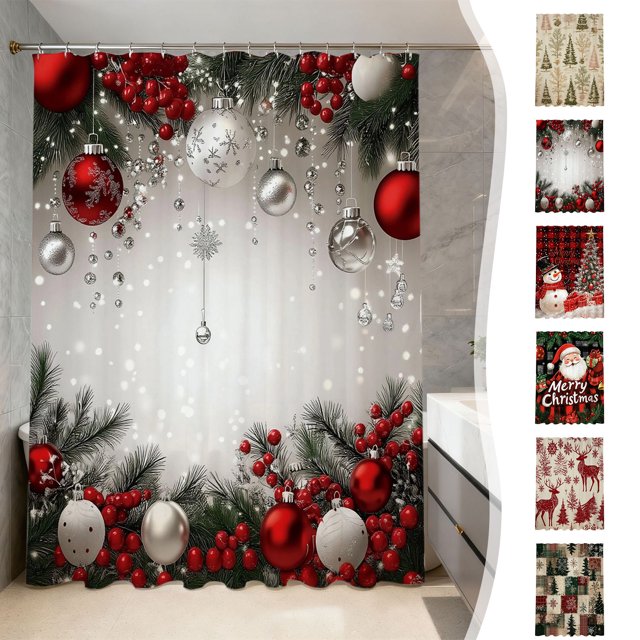 Cortina de Ducha Decorativa con Temática Navideña | Cortina Divisoria para Baño de 180X150Cm | Poliéster Multicolor | Decoración Festiva