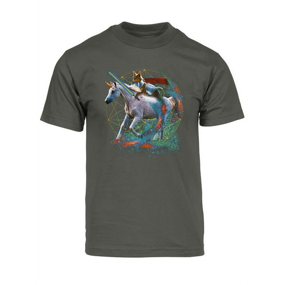 Men's Galaxy Cat Knight Unicorn Short-Sleeve T-Shirt - Dark Grey - 3X-Large