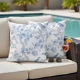thumbnail image 4 of Light Blue Flowers Outdoor Waterproof Pillow Covers, Spring Summer Floral Birds Decorative Square Throw Pillowcase Sofa Cushion Sham for Patio/Couch/Chair, 20"x20" 2 Pack, 4 of 8