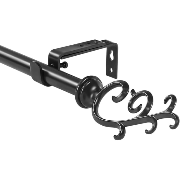 Urbanest Adjustable Single Curtain Rod Set Julietta Finials – 5/8 -Inch Diameter, With Black Rod, 28–48 Inches
