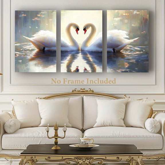 []2D/flat, 3pcs, canvas painting-frameless, Swan with Love, Wall art, poster and printing materials, Wall Art for Home, Bar, Cafa, Bathroom, fathers day gift, Fahter's Day, Independence Day, Graduat