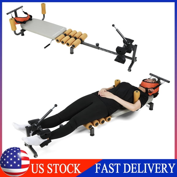 Spinal Decompression Table with Cervical Traction, Portable Back Traction Table & Lumbar Stretcher Bed with Foam Rollers, Inversion Tables for Back Pain, 330lbs