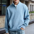 thumbnail image 2 of KKBOTIVE Men's Quarter Zip Polo Sweatshirt, Casual Stand Collared Top Long Sleeve Solid Color Pullover for Men Daily Fall Spring Outerwear ( Light Blue Size: L ), 2 of 5