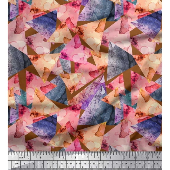Soimoi Velvet Fabric Triangle & Texture Printed Fabric 1 Yard 58 Inch Wide