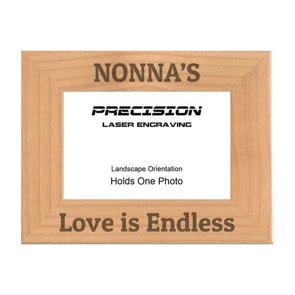 PrecisionNC Italian Grandma Gifts Nonna's Love is Endless Engraved Natural Wood Picture Frame from Grandson Granddaughter 4x6 Landscape