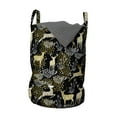 thumbnail image 1 of Christmas Laundry Bag, Nature Woodland and Deer Silhouettes with Oriental Ornaments Design, Hamper Basket with Handles Drawstring Closure for Laundromats, 13" x 19", Yellow White Black, by Ambesonne, 1 of 4