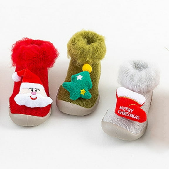 Winter Thick Warm Xmas Design Baby Anti Slip Floor Socks Shoes with Soft Sole