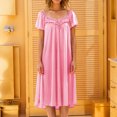 thumbnail image 4 of HomeGardon Nightgowns for Women,Summer Dresses Women's Solid Color Short-sleeved Loose Ice Silk Lace Home Dress Nightdress, 4 of 6