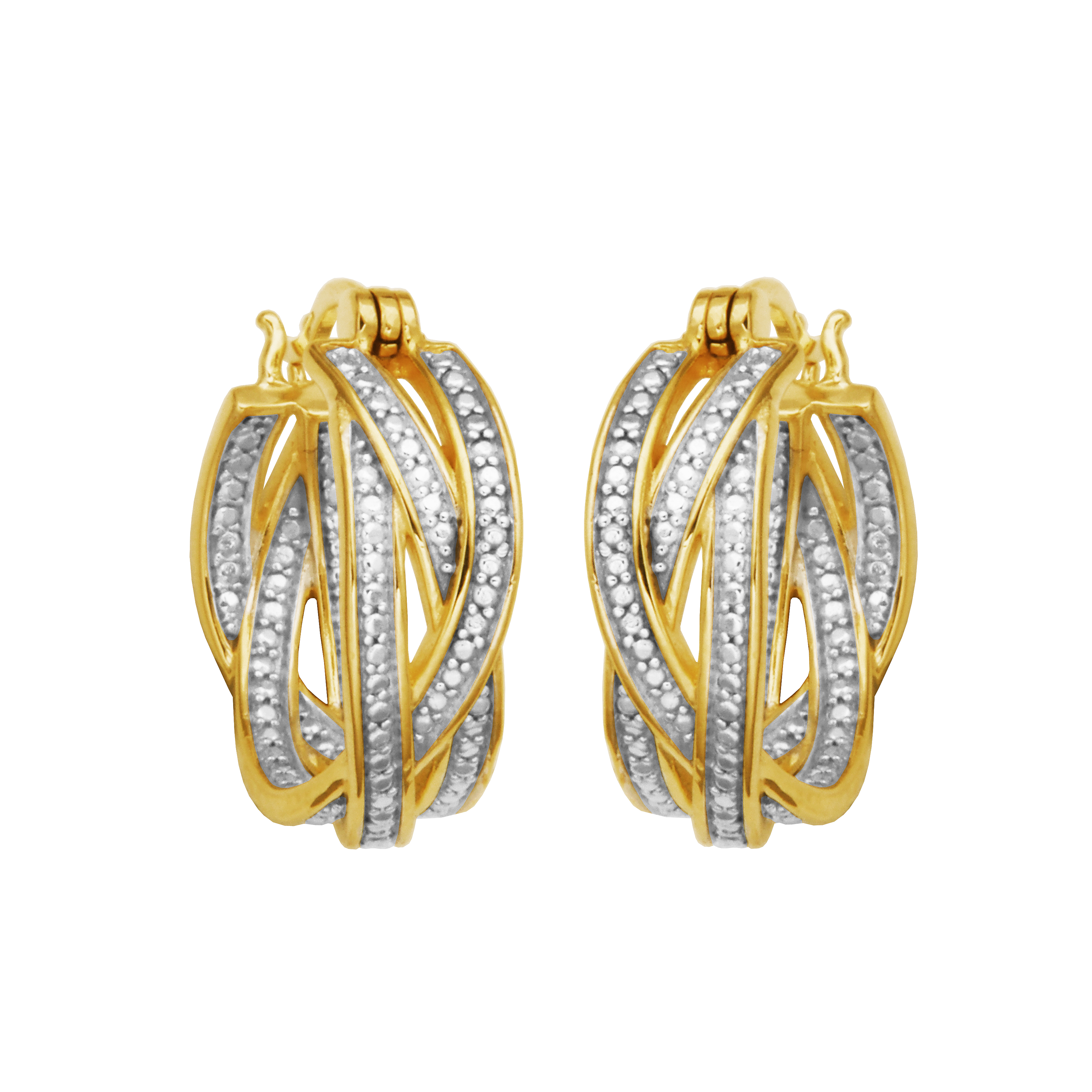 Forever Facets Diamond Accent Twist Hoop Earrings in 18k Yellow Gold and Rhodium over Sterling Silver, Adult Female