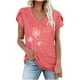 thumbnail image 2 of ICHUANYI Clearance Fashion Women's Summer V-Neck Short Sleeve Print Casual T-shirt Blouse(Pink, M) ICHUANYI WER2023080915748, 2 of 4