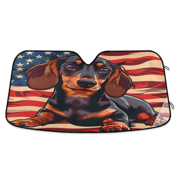 ALAZA Dachshund Dog and Flag Car Windshield Sun Shade Foldable UV Ray Sunshade Visor Protector 55 x 27.6in