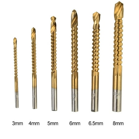 6pcs HSS Coated Drill Bits Set for Wood, Metal, and Plastic 3/4/5/6/6.5/8mm