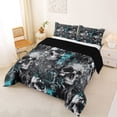 thumbnail image 2 of Homewish Gothic Sugar Skull Queen Comforter Set,Happy Halloween Comforter Sets Queen,Teal,Black Reversible,3 Pieces,1 Comforter and 2 Pillowcases, 2 of 7