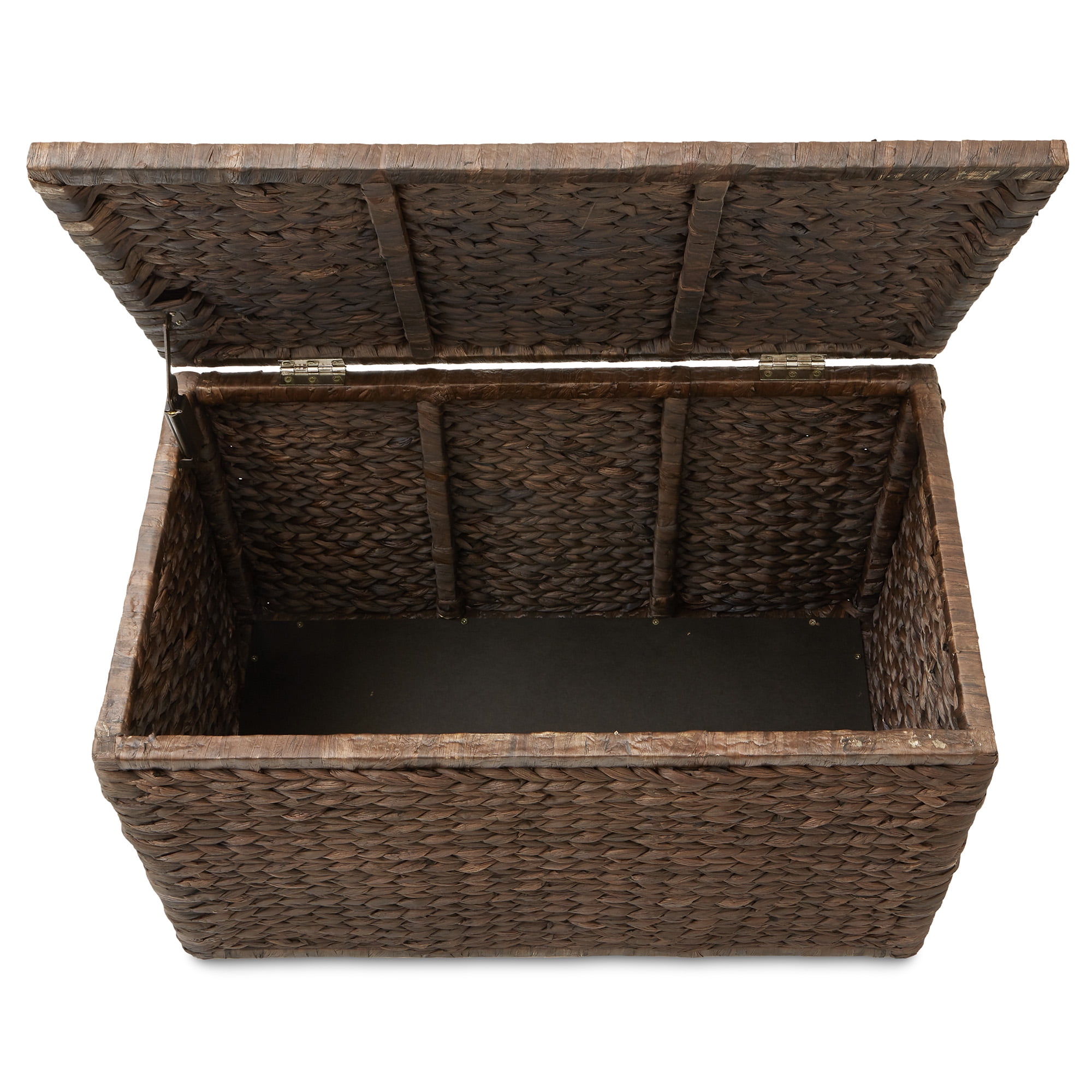 Casafield 30" Storage Chest with Lid, Handles, Safety Hinge - Espresso Dark Brown, Hyacinth Wicker Storage Trunk for Bedroom, Entry Way, Living Room