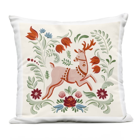 Stupell Industries Pink & Green Floral Reindeer Outdoor Printed Pillow design by Victoria Barnes, 18 x 7 x 18