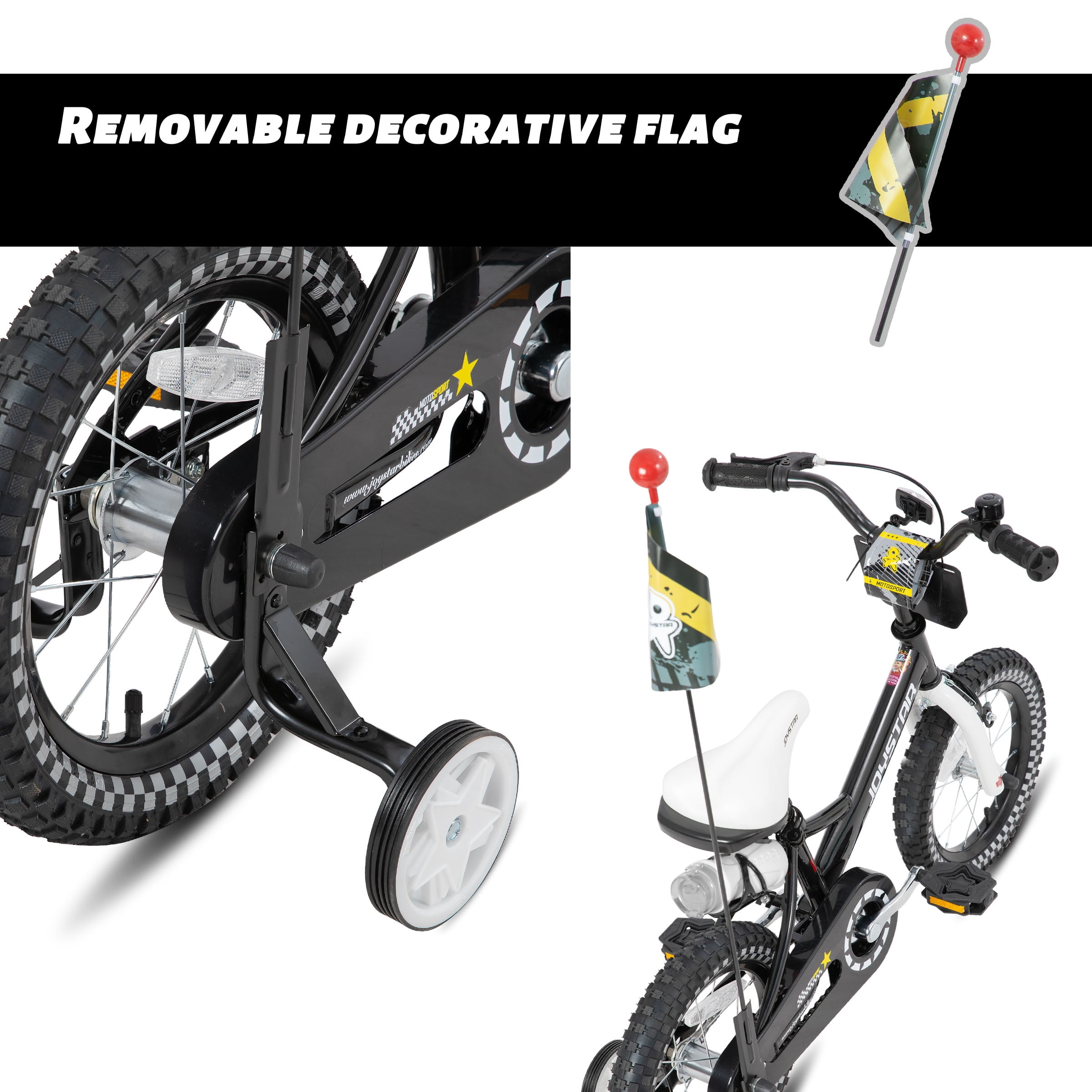 JOYSTAR Little Rock Boys bike with Flag & Number Plate,12 inch