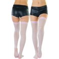 thumbnail image 2 of ToBeInStyle Womens Opaque Hosiery Thin Striped Thigh High Long Stocking - Pink w/ White Stripes - One Size, 2 of 7