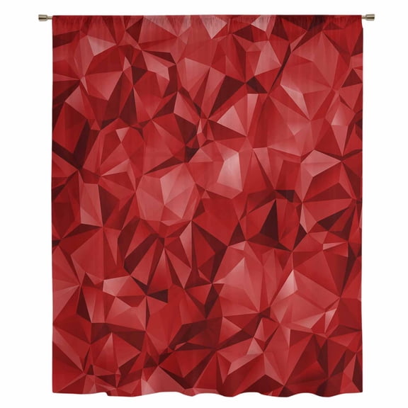 Red Geometric Sheer Curtains 63 Inches Long, Vintage Minimalism Abstract Aesthetic Light Filering Curtains, Breathable Simi Curtain Privacy Drapes for Living Room Bedroom Lightweight Window Treatment