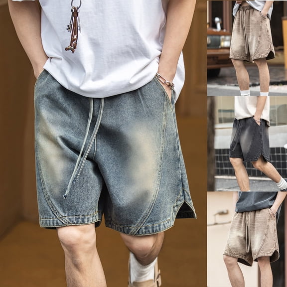 FNFYFH Men's Baggy Jeans Shorts Wide Leg Loose Fit Y2K Hip Hop Denim Shorts Streetwear Vintage Acid Wash Jean Shorts