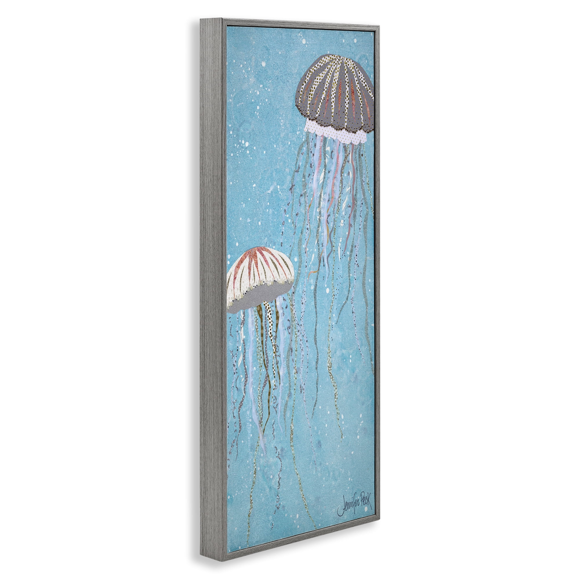Stupell Industries Crystal Jellyfish Motif Animals & Insects Painting Gray Framed Art Print Wall Art, 10 x 24