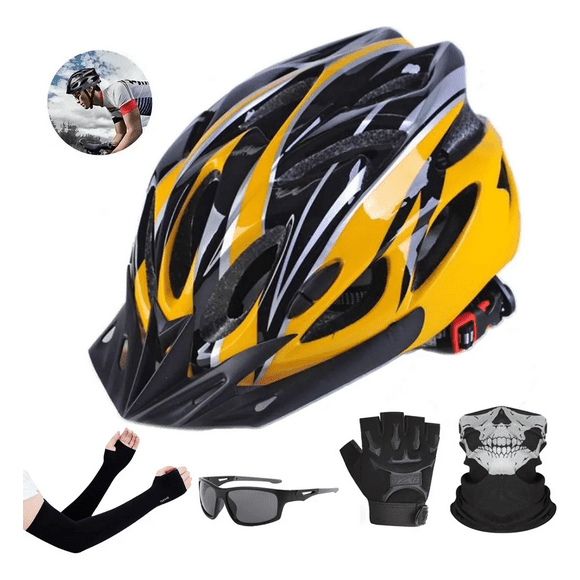 Casco Ciclismo De Bicicleta Con Guantes+gafas+máscara+manga Xtellar amarillo