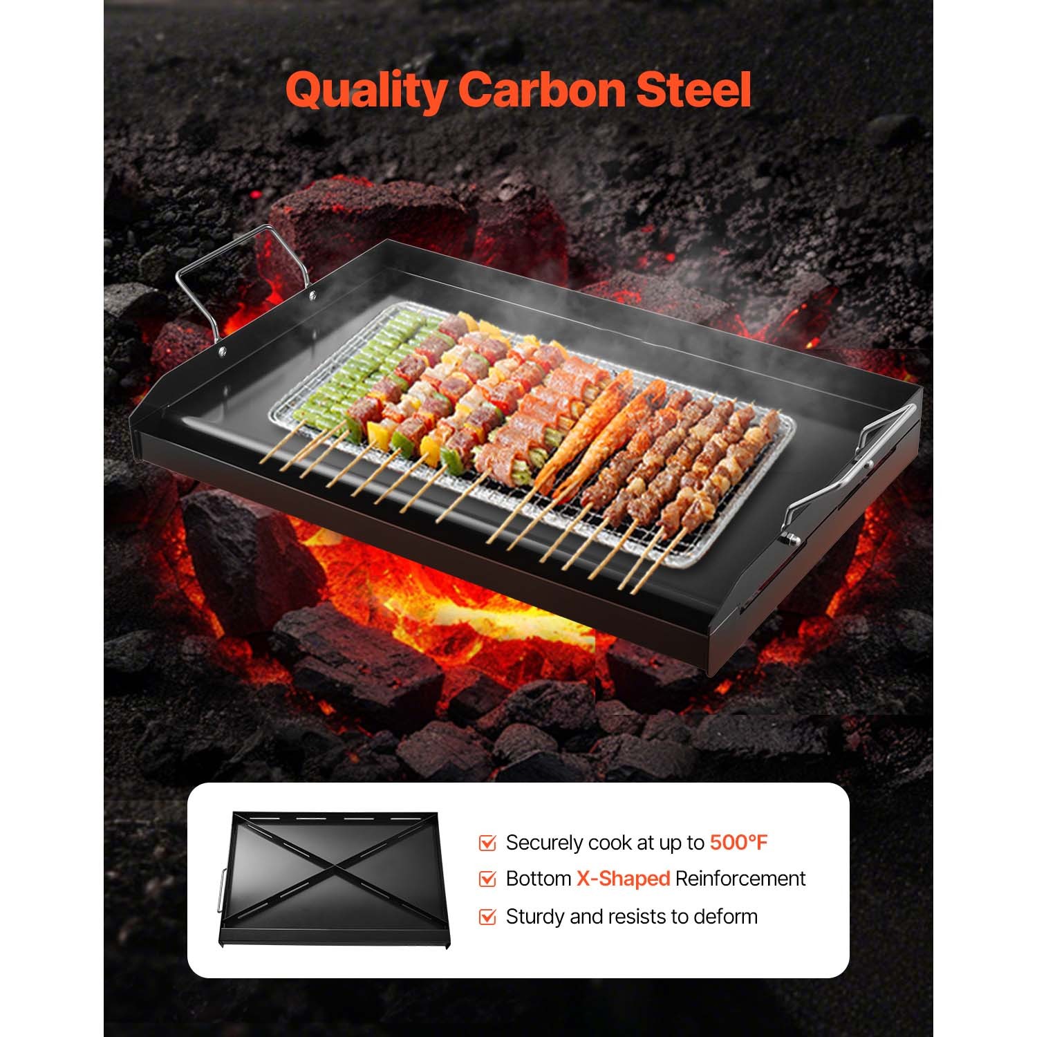 ZYPPP 24x16 in Flat Top Griddle Carbon Steel Universal BBQ Grill Pan Cookware