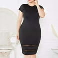 thumbnail image 4 of Jinhomg Women Summer T Shirt Dress Elegant Short Sleeve Midi Bodycon Dress Plus Size Crew Neck Pencil Fitted Dress formal Wedding Work Dresses Black XXXXL, 4 of 10