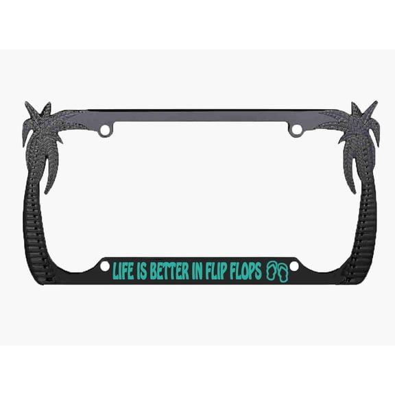 Life is Better in Flip Flops Style Palm Tree Heavy Duty Metal License Plate Frame Personalise/Car Accessories Car Tag Holder Cove (Black/Turquoise)