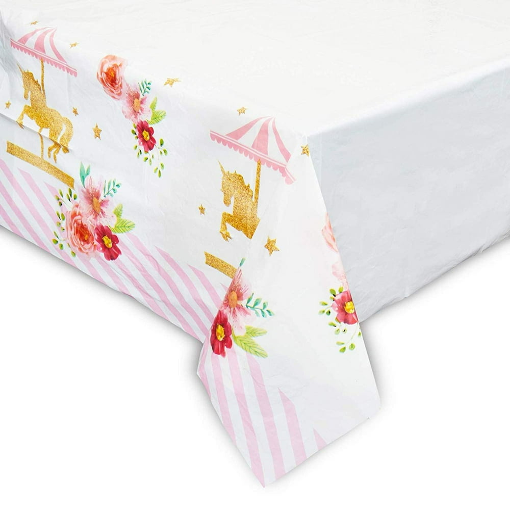 3 Pack Carousel Party Tablecloth Table Cover, Birthday Party Supplies