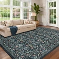 thumbnail image 4 of COZONY 5'x7' Washable Area Rug, Non-Slip Low Pile Vintage Floral Oriental Carpet for Living Room Bedroom, Stain-Resistant Soft Floor Mat, Black, 4 of 12