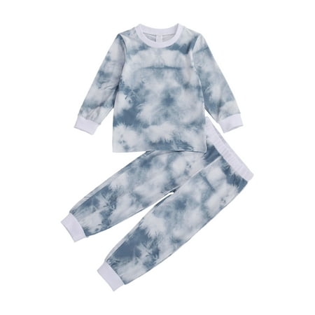 

Canrulo Toddler Kid Baby Girls Boys Pajamas Outfits Tie Dye Long Sleeve Top Sweatshirt Long Pants 2Pcs Clothes Grey 4-5 Years