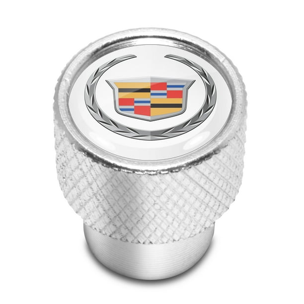 Cadillac Logo in White on Shining Silver Aluminum Tire Valve Stem Caps