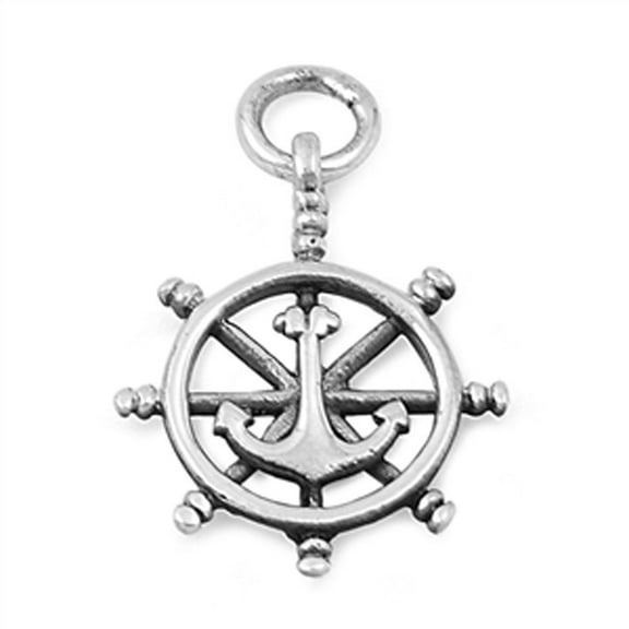 Anchor Steering Wheel Pendant .925 Sterling Silver Navy Ocean Pirate Ship Charm Jewelry Female