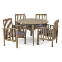 GDF Studio Maura Outdoor Acacia Wood 5 Piece Dining Set with Cushion, Gray and Dark Gray