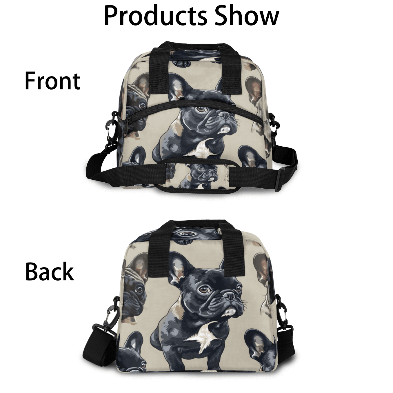 Herdesigns French Bulldog Insulated Lunch Bag for Women Men Adults Large Reusable Lunch Box Leakproof Portable Cooler Tote Bags with Adjustable Shoulder Strap