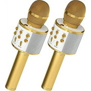 OVELLIC 2 Pack Karaoke Microphone for Kids, Wireless Bluetooth Karaoke Microphone for Singing, Portable Handheld Mic Speaker Machine, Great Gifts Toys for Girls Boys Adults All Age (Glod)