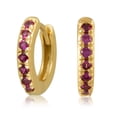 thumbnail image 4 of 18K Yellow Gold Plated Sterling Silver with Faux Rubies Huggie Earrings, 4 of 7