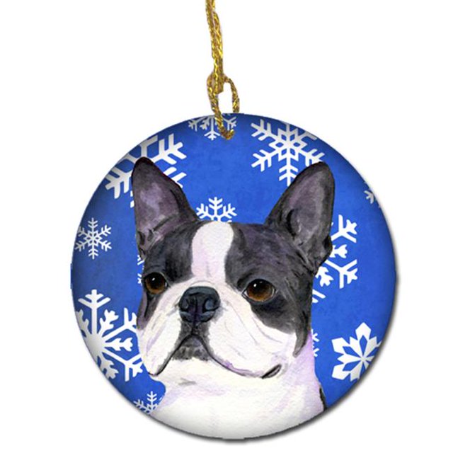 Boston Terrier Winter Snowflakes Holiday Christmas Ceramic Ornament
