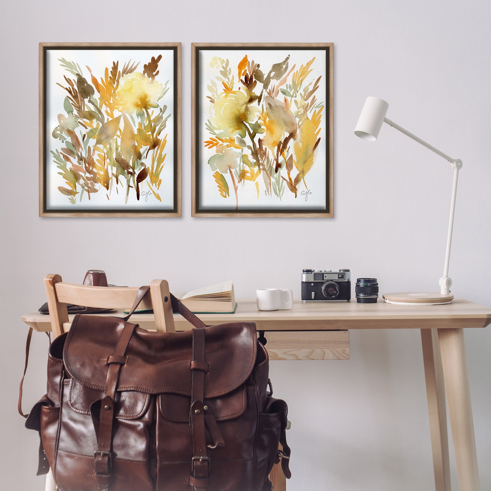 Stupell Industries Country Wheat Abstraction Botanical & Floral Painting Brown Floater Framed Canvas Art Print Wall Art, 25 x 31, Set of 2