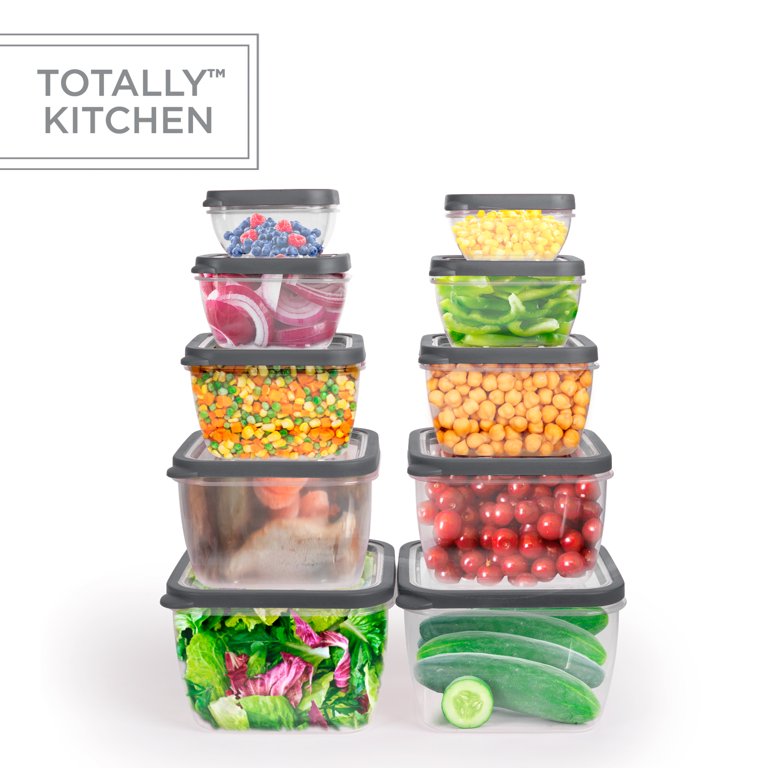 Totally Kitchen Square Food Containers | Microwave Safe & BPA Free | Thick,  Durable & Leak Resistant | Dark Grey, Set of 5 (10 Pieces Total)