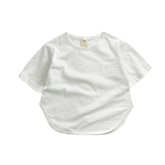 WEIYLL T-Shirts pour Garçons Col Rond Classique Ample Doux Manches Courtes Couleur Unie Basique Doux Décontracté Blanc T-Shirts pour Enfants Hauts pour 7-8 Ans