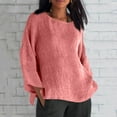 thumbnail image 3 of Otntypg Oversized Linen Shirts for Women Long Sleeve Plus Size Tops Gauze Split Side Casual Dressy Blouses Lightweight Crew Neck Loose Cotton Tunic Tops Pink#01 XL, 3 of 7