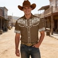 thumbnail image 2 of Mens Shirts Short Sleeve Retro Western Cowboy Graphic Button Down Lapel Casual Shirt Brown XXXL, 2 of 5