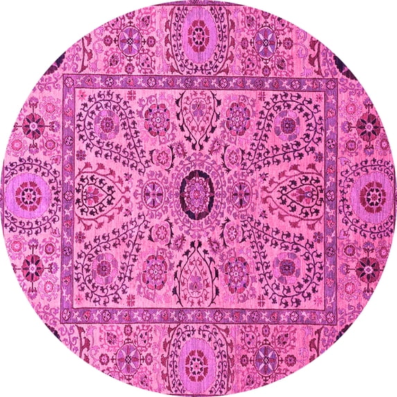 Ahgly Company Indoor Round Abstract Pink Modern Area Rugs, 7' Round