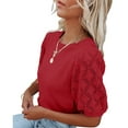 thumbnail image 2 of Yesfashion Womens Short Sleeve Sweaters Crewneck Knit Pullover Tops Summer Lightweight Crochet Blouse Shirt, 2 of 4