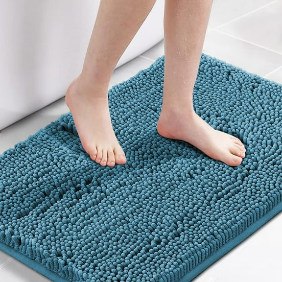 20" X 32" Chenille Shaggy Bath Rug, Door Mat, Efficient Water Absorption, Thick, Anti-Slip and Plush Bath Mat for Bathroom, Living Room and Laundry Room (Dark Teal)